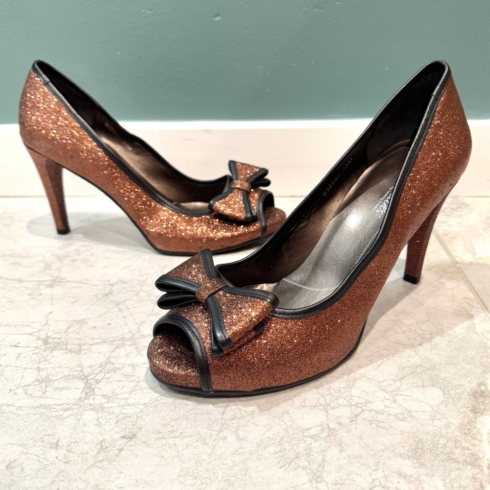 Rose Petals by Walking Cradles sparkle heels pumps platform women’s 13 peep toe